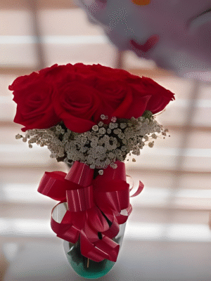 Jarrón 24 rosas   y gypso R148